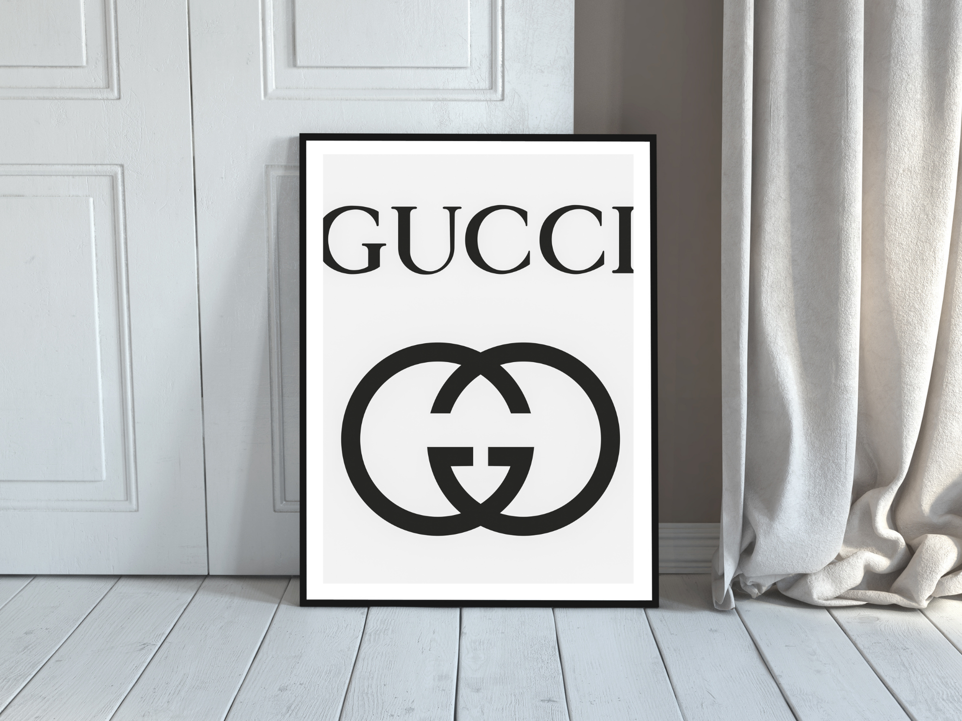 Gucci Logo Black and White Minimalist Luxury Wall Art Digital Download