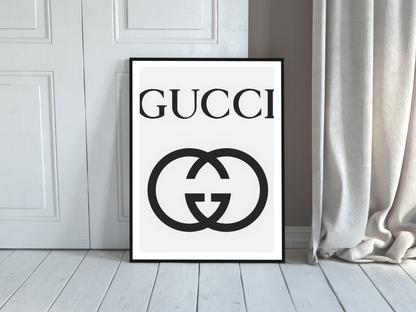 Gucci Logo Black and White Minimalist Luxury Wall Art Digital Download