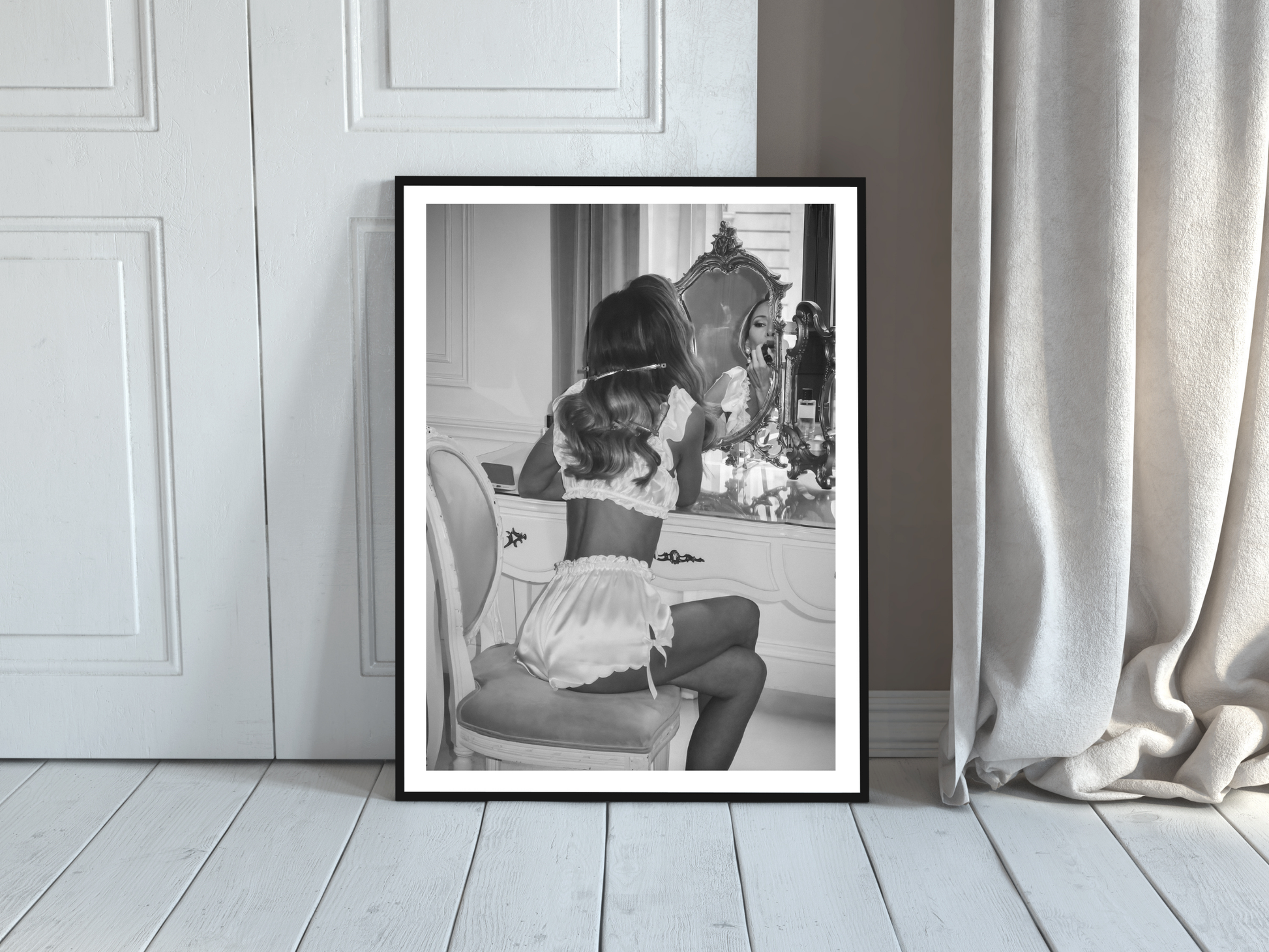 Woman Vanity Mirror Poster Black And White Boudoir Wall Art Digital Download