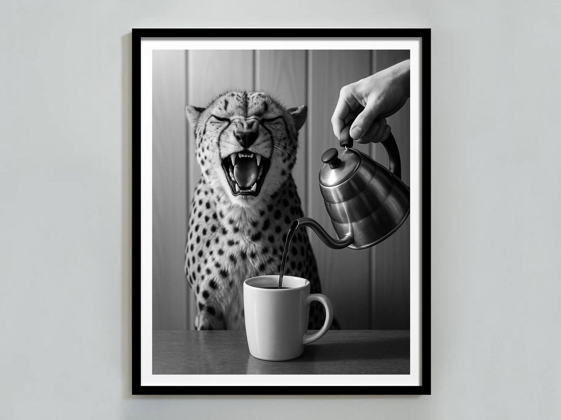 Coffee for Cheetah Print – Black and White Vintage Photography, Funny Kitchen Wall Art, Coffee Shop & Bar Cart Decor, Digital Download