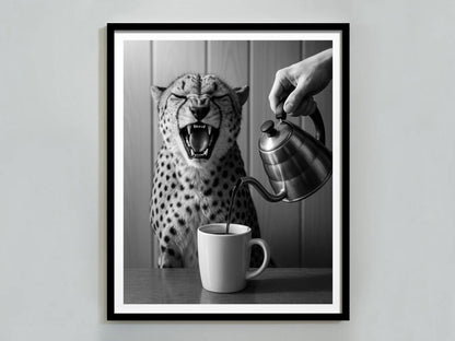 Coffee for Cheetah Print – Black and White Vintage Photography, Funny Kitchen Wall Art, Coffee Shop & Bar Cart Decor, Digital Download