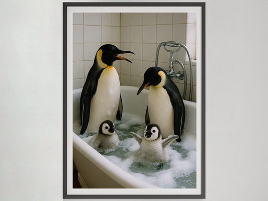 Penguins in Bathtub Print, Funny Bathroom Wall Art, Kids Bathroom Decor, Printable Bathroom Wall Art,  Digital Download, Funny Animal Print