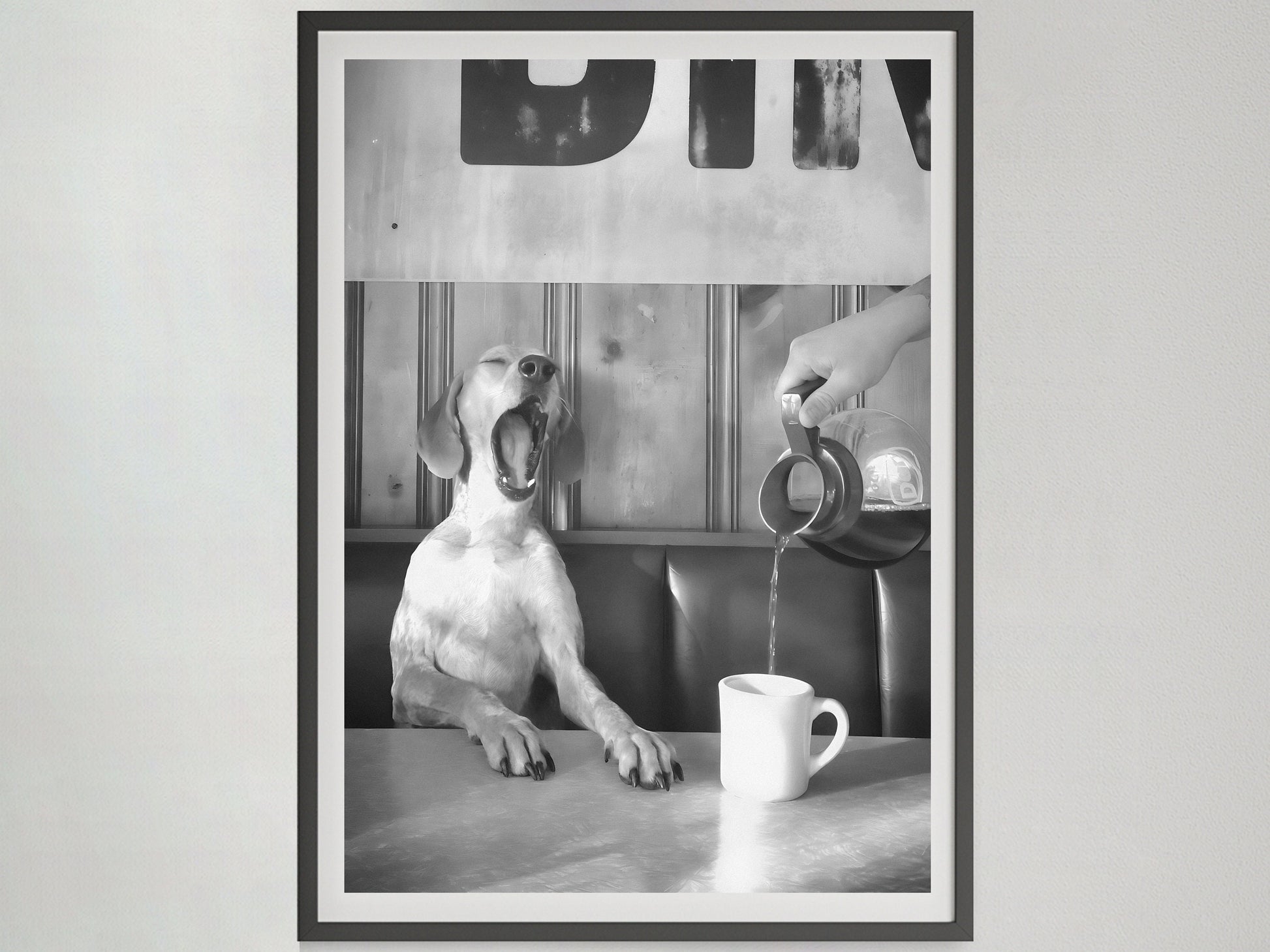 Coffee for Dogs Print, Black and White, Vintage Photography, Funny Kitchen Wall Art, Dining Room Decor, Digital Download, Coffee Shop Decor