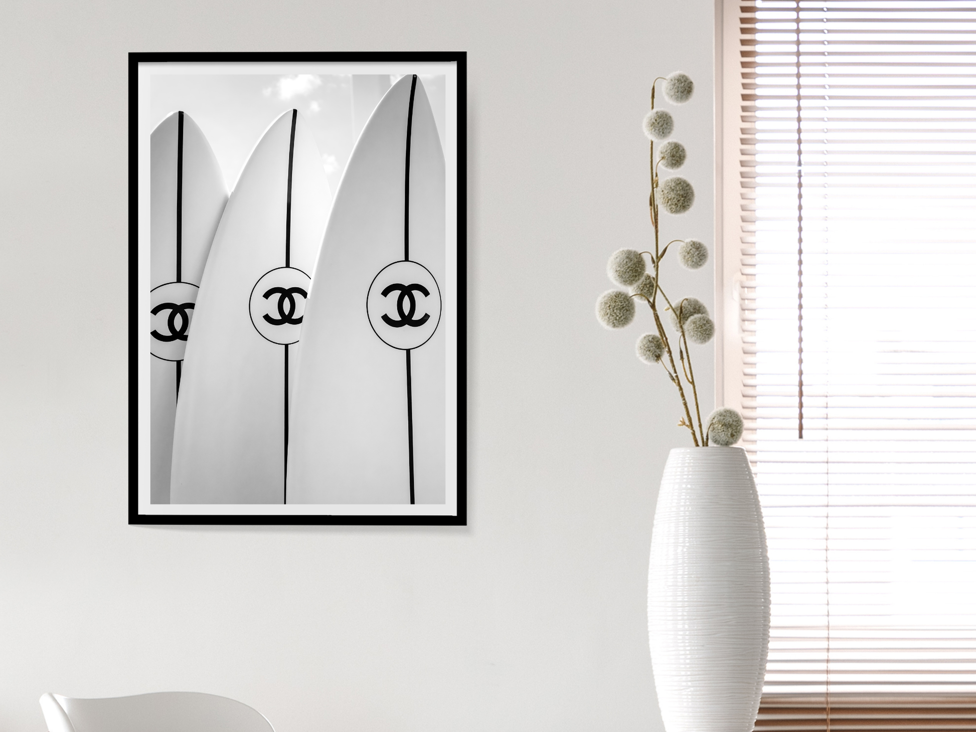 Chanel Surfboard Black and White Luxury Fashion Wall Art Digital Download