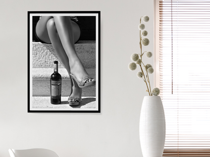 Black and White Woman Legs with Wine Bottle Aesthetic Wall Art Digital Download