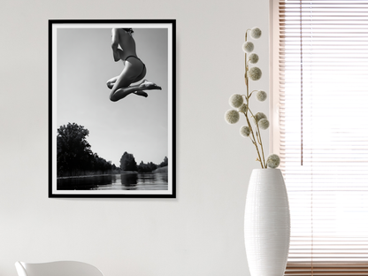 Black and White Woman Jumping Over Water Artistic Wall Print Digital Download