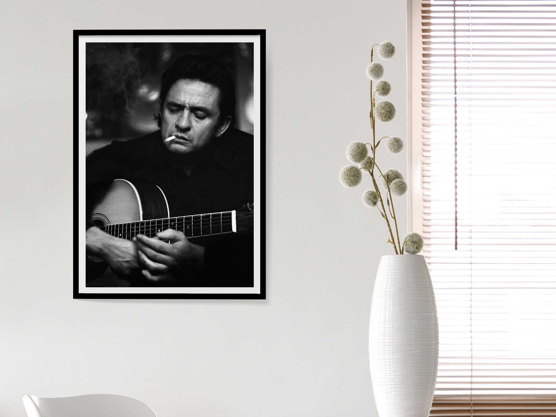 Johnny Cash Iconic Black and White Guitar Portrait Digital Download