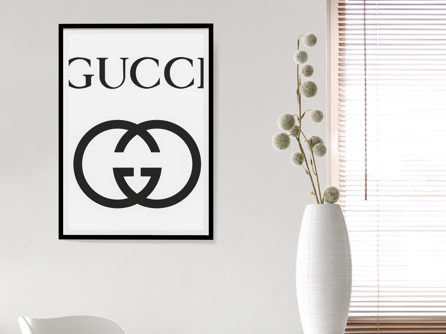 Gucci Logo Black and White Minimalist Luxury Wall Art Digital Download