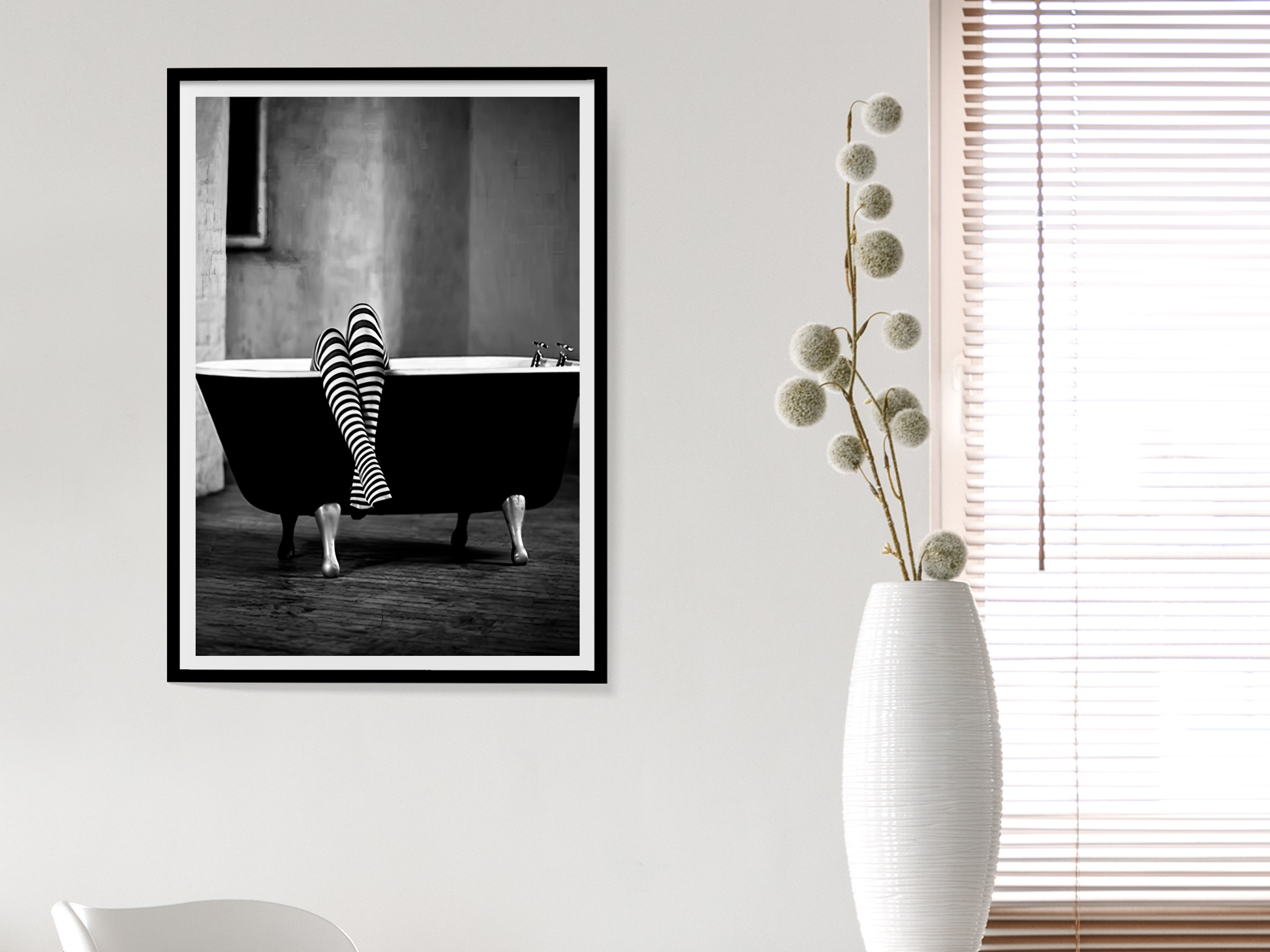 Witch Legs In Bathtub Poster Black And White Surreal Gothic Wall Art Digital Download