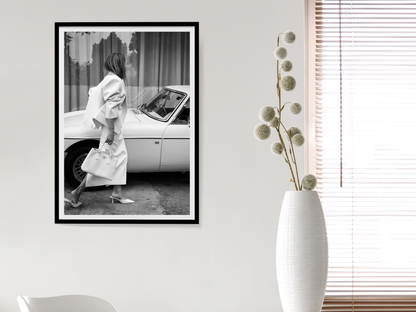 Elegant Woman with Prada Bag and Vintage Car Fashion Wall Art Digital Download