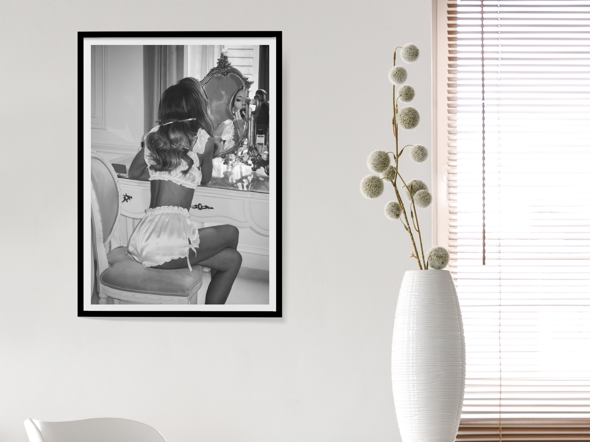 Woman Vanity Mirror Poster Black And White Boudoir Wall Art Digital Download