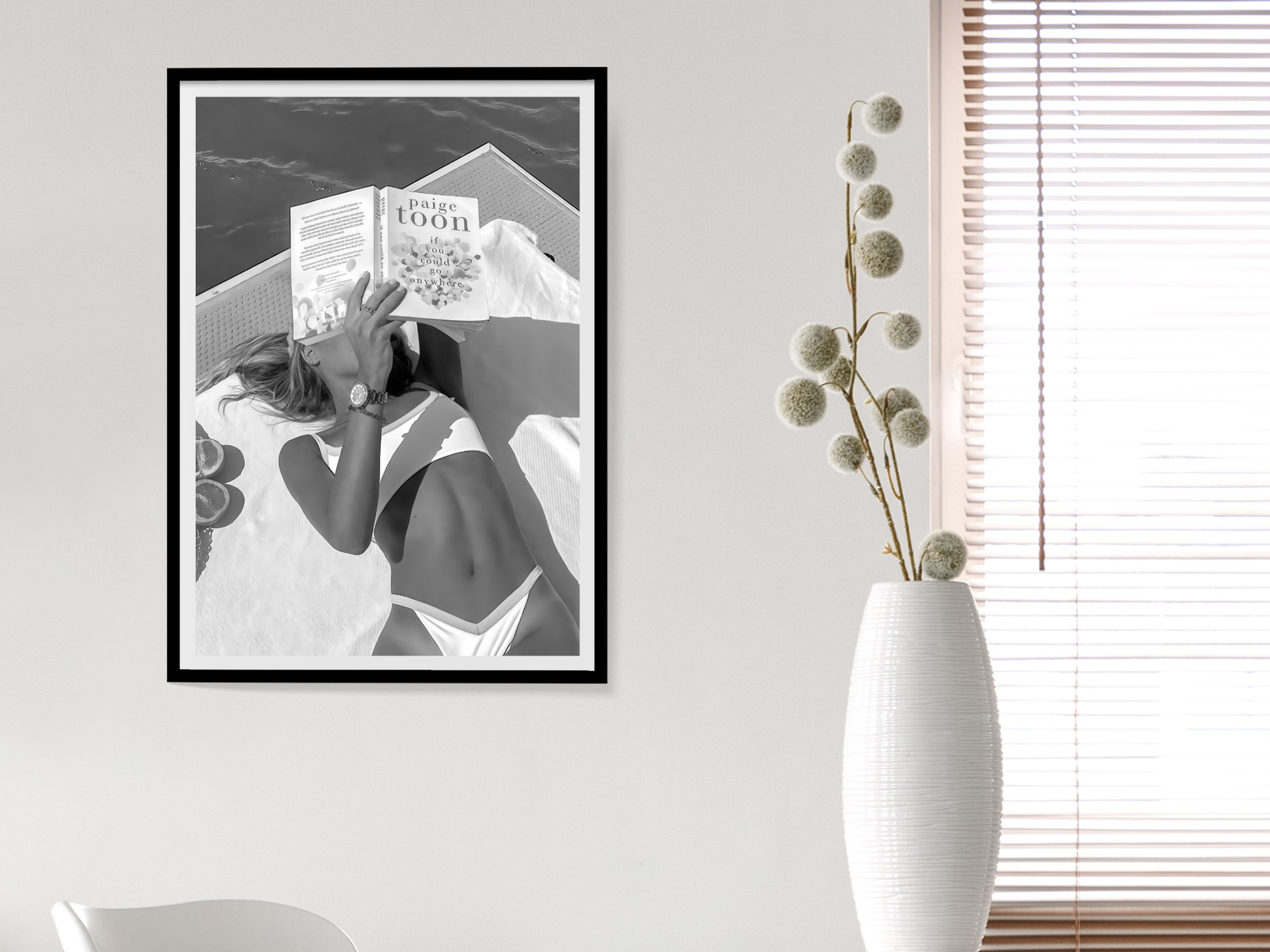 Woman Reading Paige Toon Book by Poolside in Bikini Digital Download
