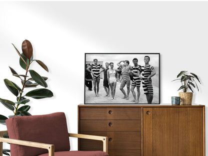 Funny Boys in Swimsuit on Beach Print, Black and White, Fashion Wall Art, Vintage Photo, Summer Poster, Beach House Decor, Digital Download