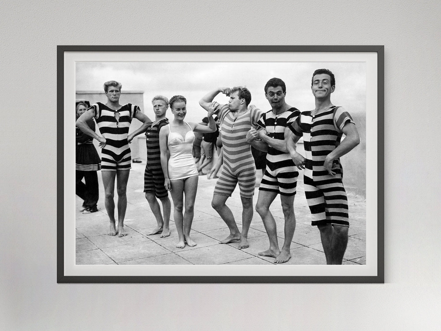 Funny Boys in Swimsuit on Beach Print, Black and White, Fashion Wall Art, Vintage Photo, Summer Poster, Beach House Decor, Digital Download