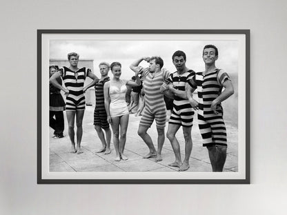 Funny Boys in Swimsuit on Beach Print, Black and White, Fashion Wall Art, Vintage Photo, Summer Poster, Beach House Decor, Digital Download