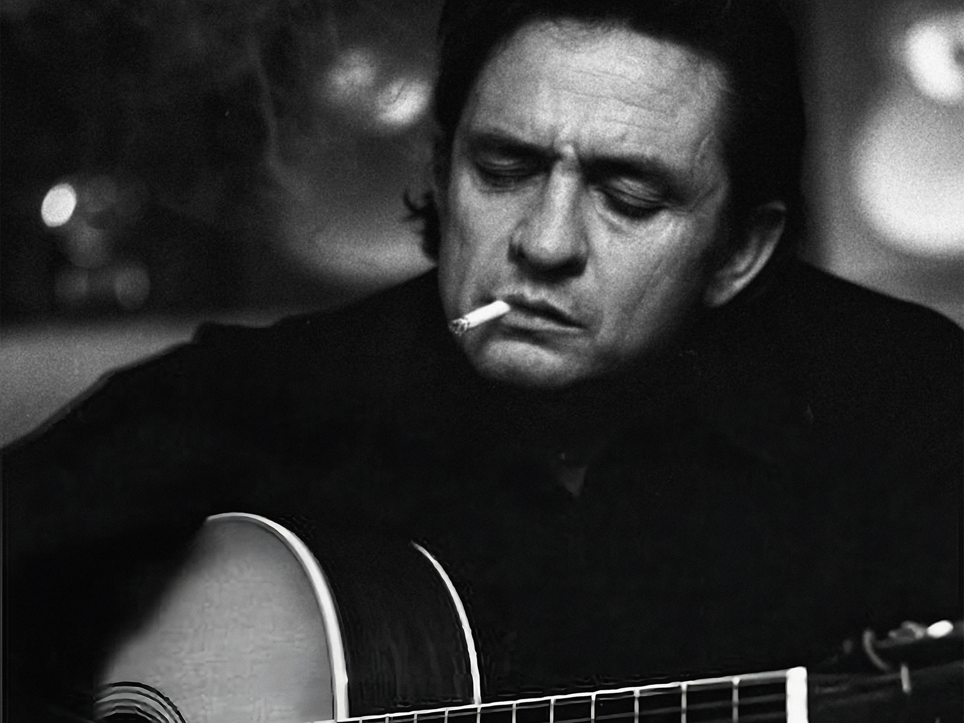Johnny Cash Iconic Black and White Guitar Portrait Digital Download