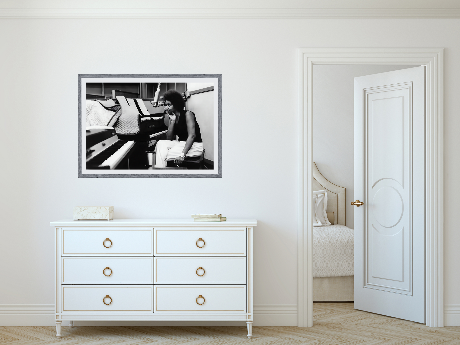 Aretha Franklin Black and White Studio Piano Portrait Music Art Digital Download