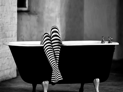 Witch Legs In Bathtub Poster Black And White Surreal Gothic Wall Art Digital Download