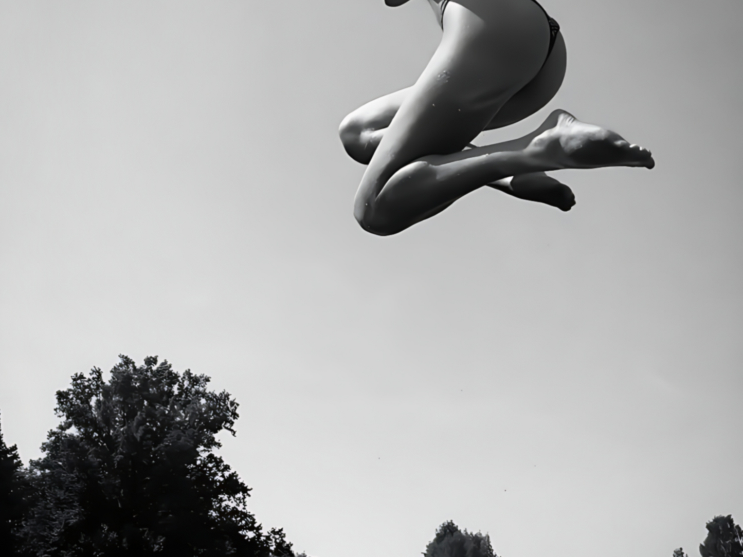 Black and White Woman Jumping Over Water Artistic Wall Print Digital Download