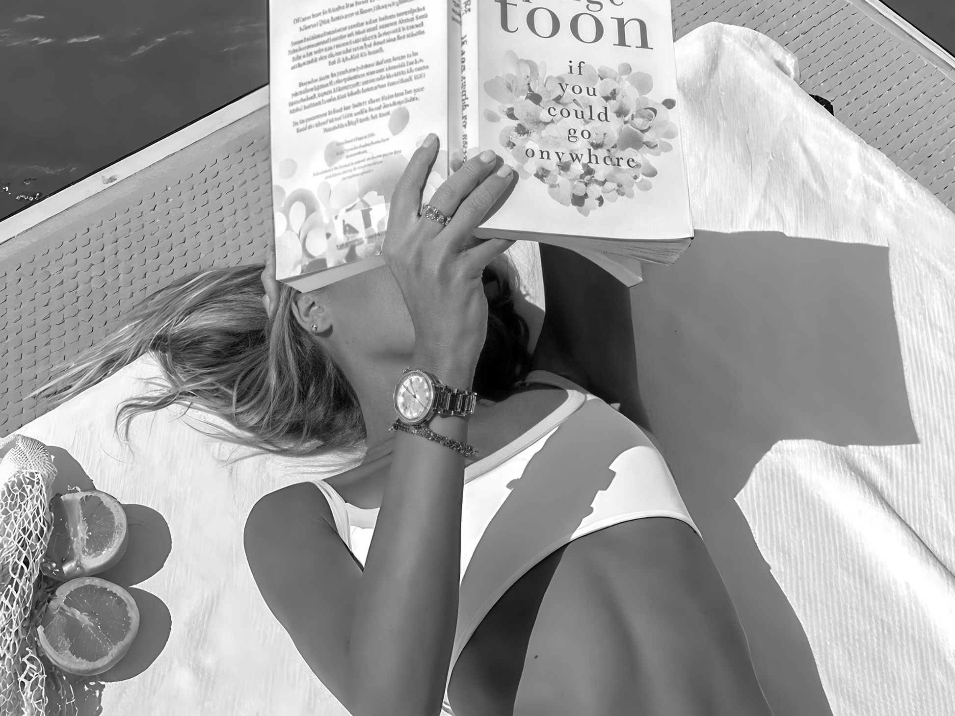 Woman Reading Paige Toon Book by Poolside in Bikini Digital Download