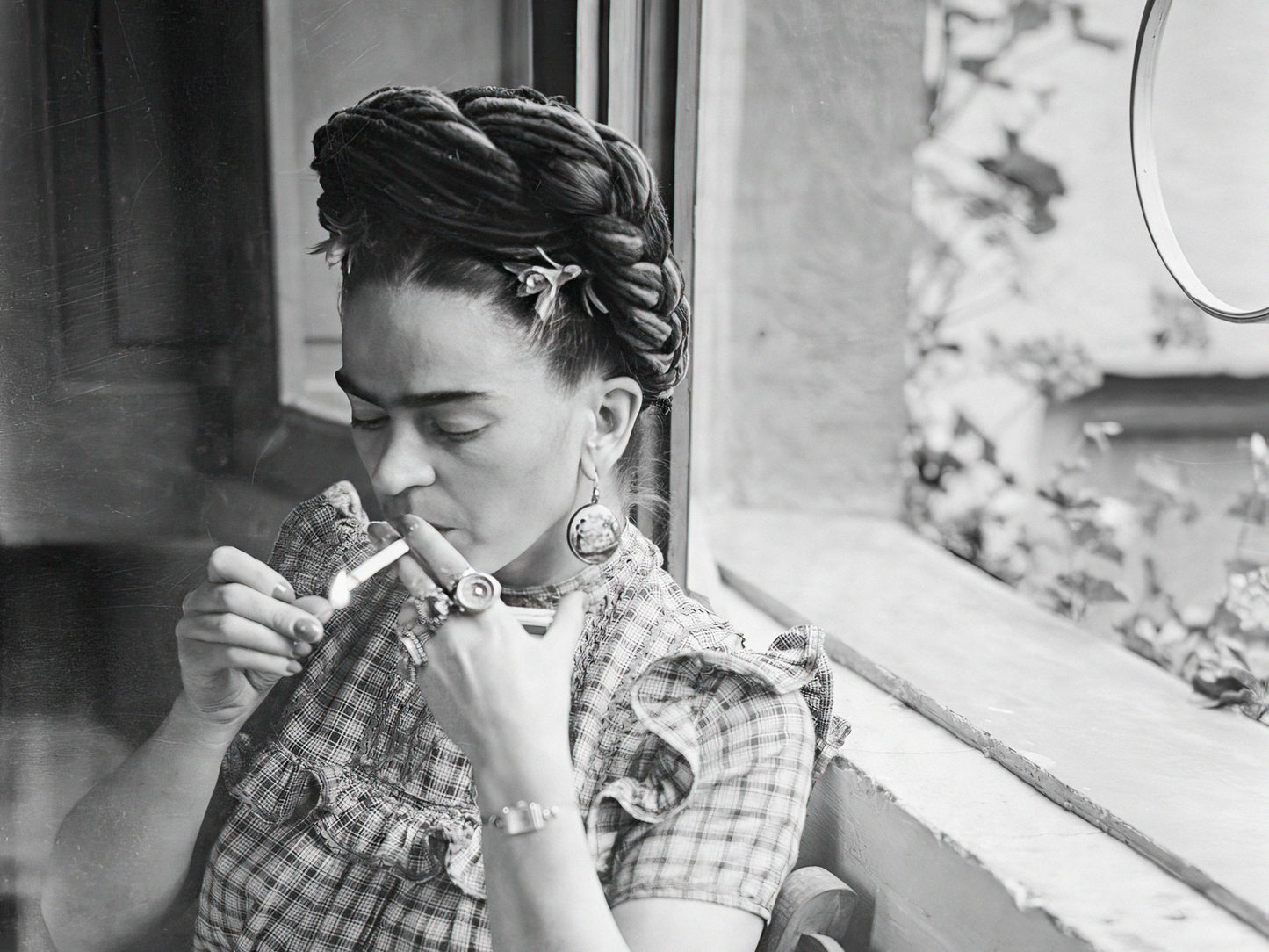 Frida Kahlo Smoking Window Portrait Vintage Art Digital Download