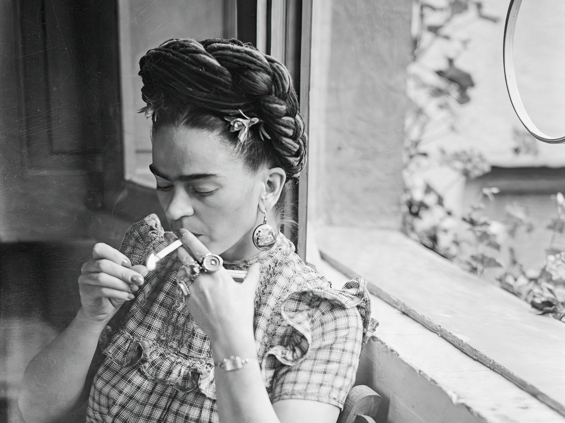 Frida Kahlo Smoking Window Portrait Vintage Art Digital Download