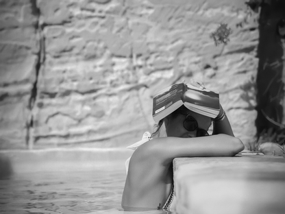 Relaxed Poolside Reading Woman Art Poster Summer Wall Decor Digital Download