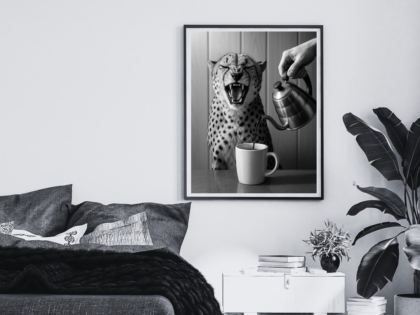 Coffee for Cheetah Print – Black and White Vintage Photography, Funny Kitchen Wall Art, Coffee Shop & Bar Cart Decor, Digital Download