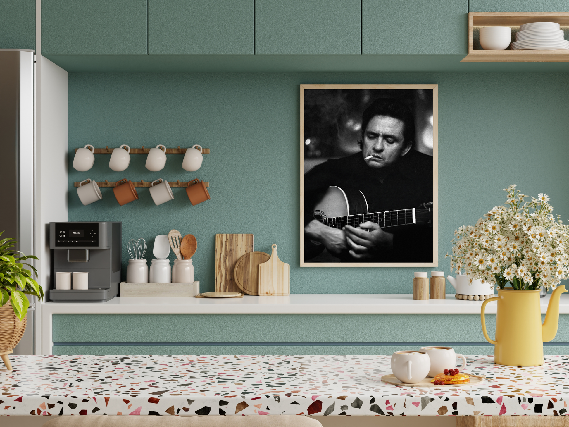 Johnny Cash Iconic Black and White Guitar Portrait Digital Download