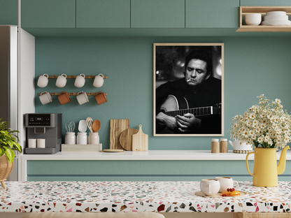Johnny Cash Iconic Black and White Guitar Portrait Digital Download