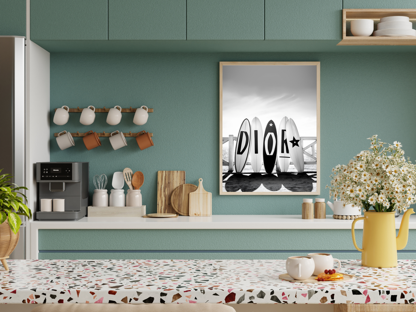 Dior Luxury Surfboard Logo Black and White Fashion Art Digital Download