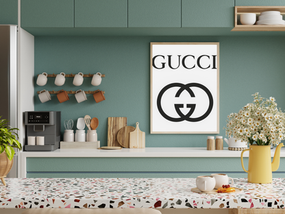 Gucci Logo Black and White Minimalist Luxury Wall Art Digital Download