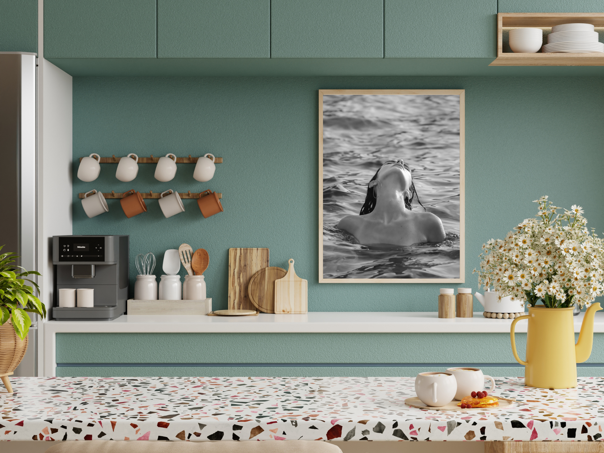 Woman Swimming in Ocean Black and White Minimalist Wall Art Digital Download