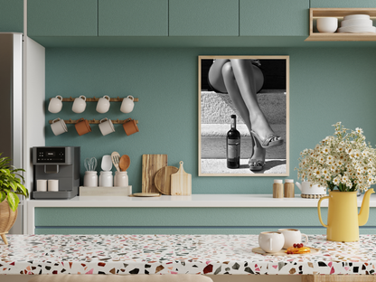Black and White Woman Legs with Wine Bottle Aesthetic Wall Art Digital Download