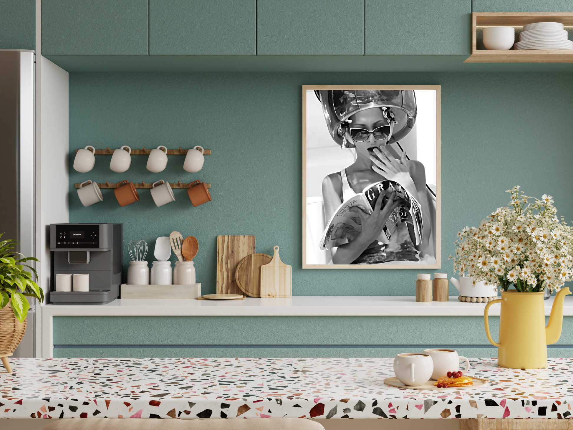 Retro Woman Reading Magazine Poster Black and White Fashion Wall Art Digital Download