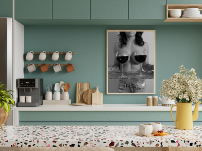 Wine Glass Woman Poster Black And White Bold Sexy Wall Art Digital Download