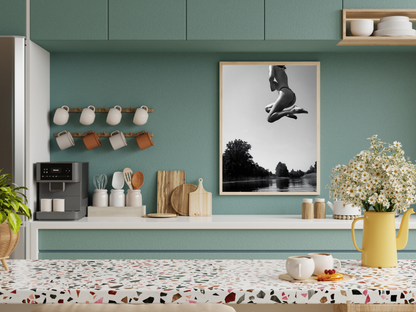 Black and White Woman Jumping Over Water Artistic Wall Print Digital Download