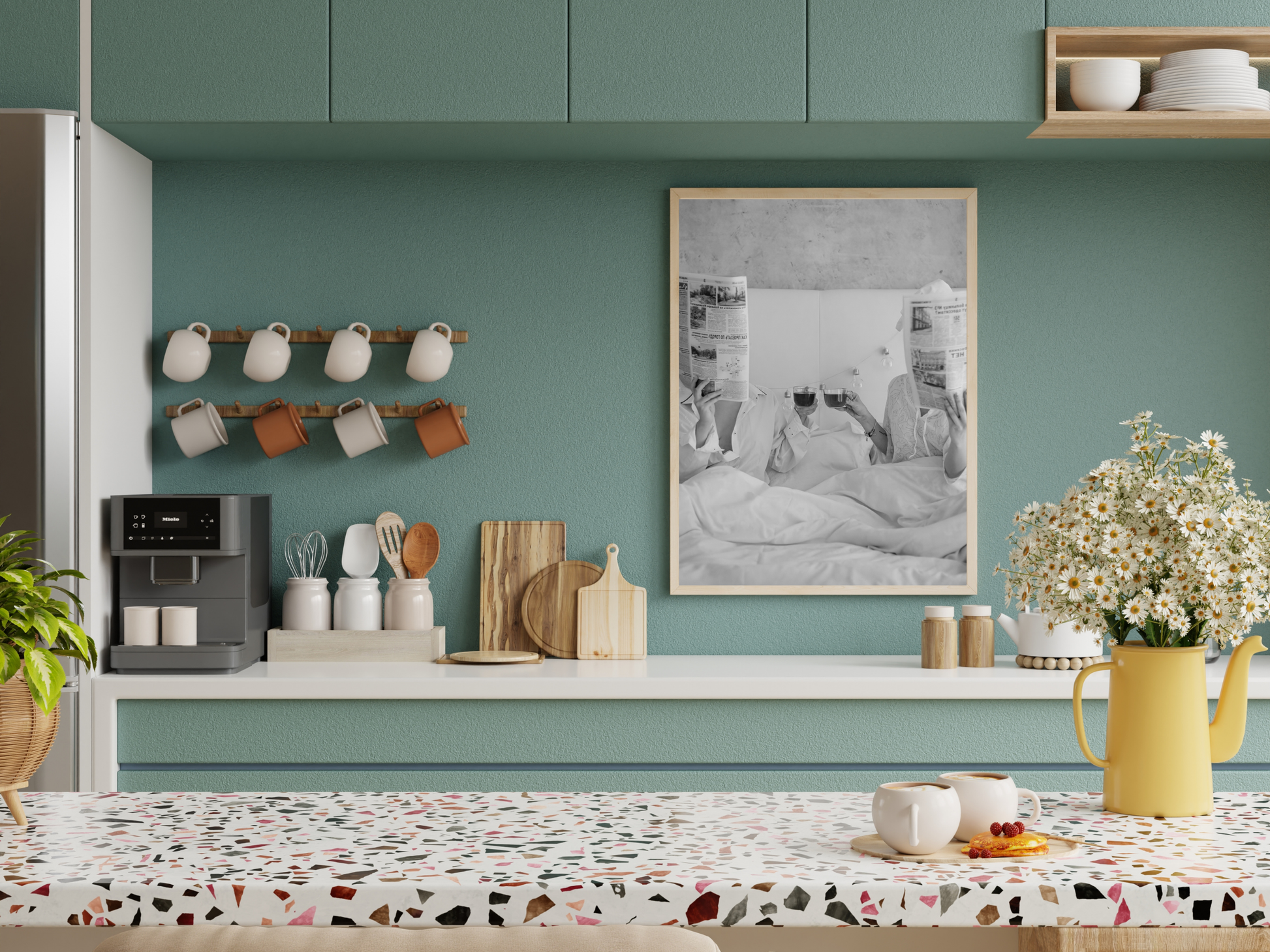 Couple Reading Newspaper Poster Black and White Cozy Morning Wall Art Digital Download