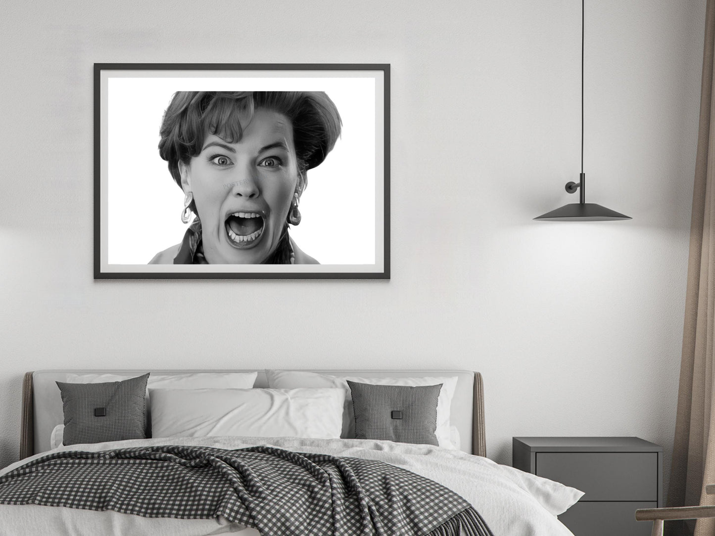 home alone movie poster 90s retro comedy scene kevins mom scream black and white art print christmas wall decor gift digital download printable wall art poster, digital download