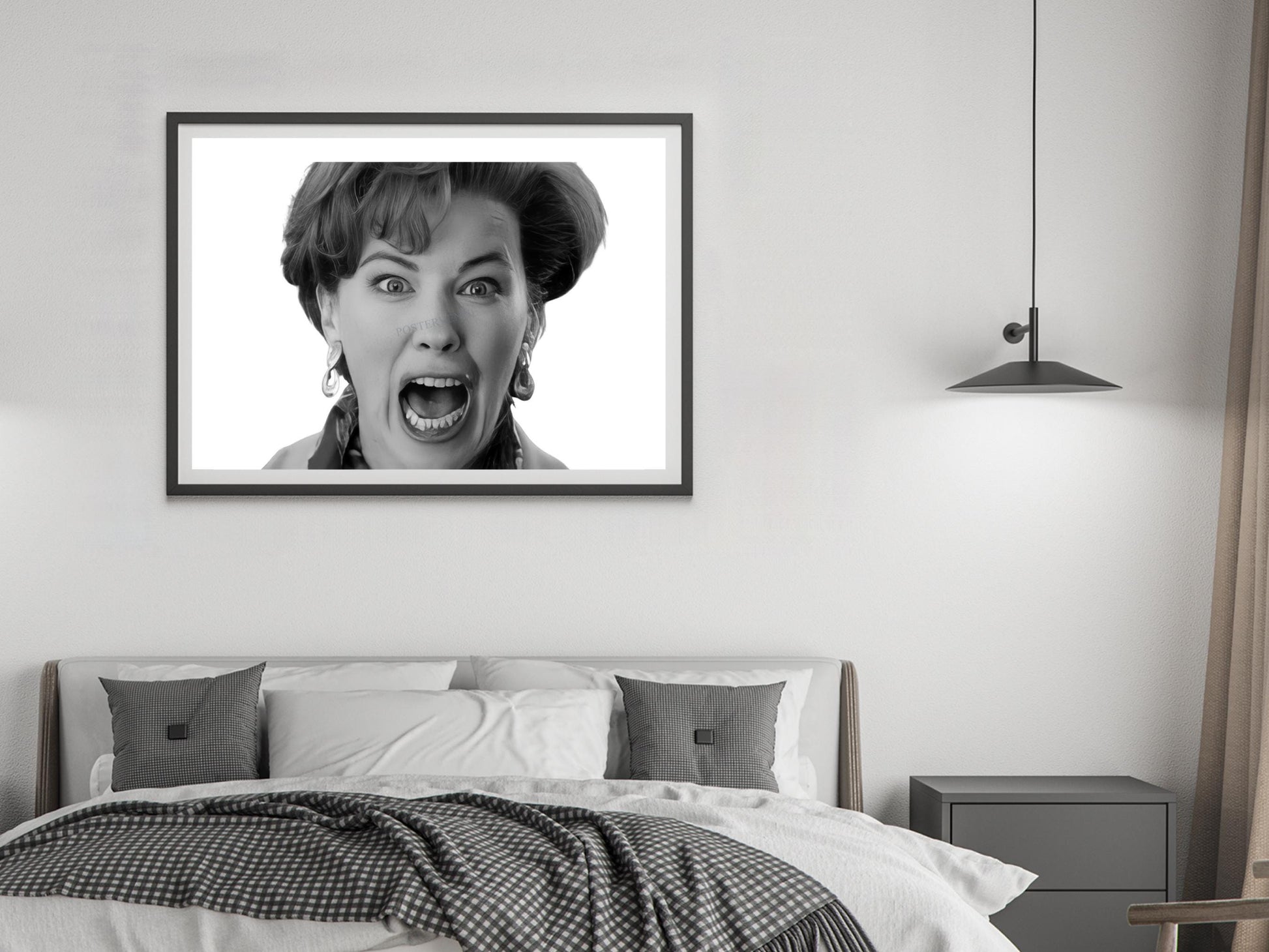 home alone movie poster 90s retro comedy scene kevins mom scream black and white art print christmas wall decor gift digital download printable wall art poster, digital download