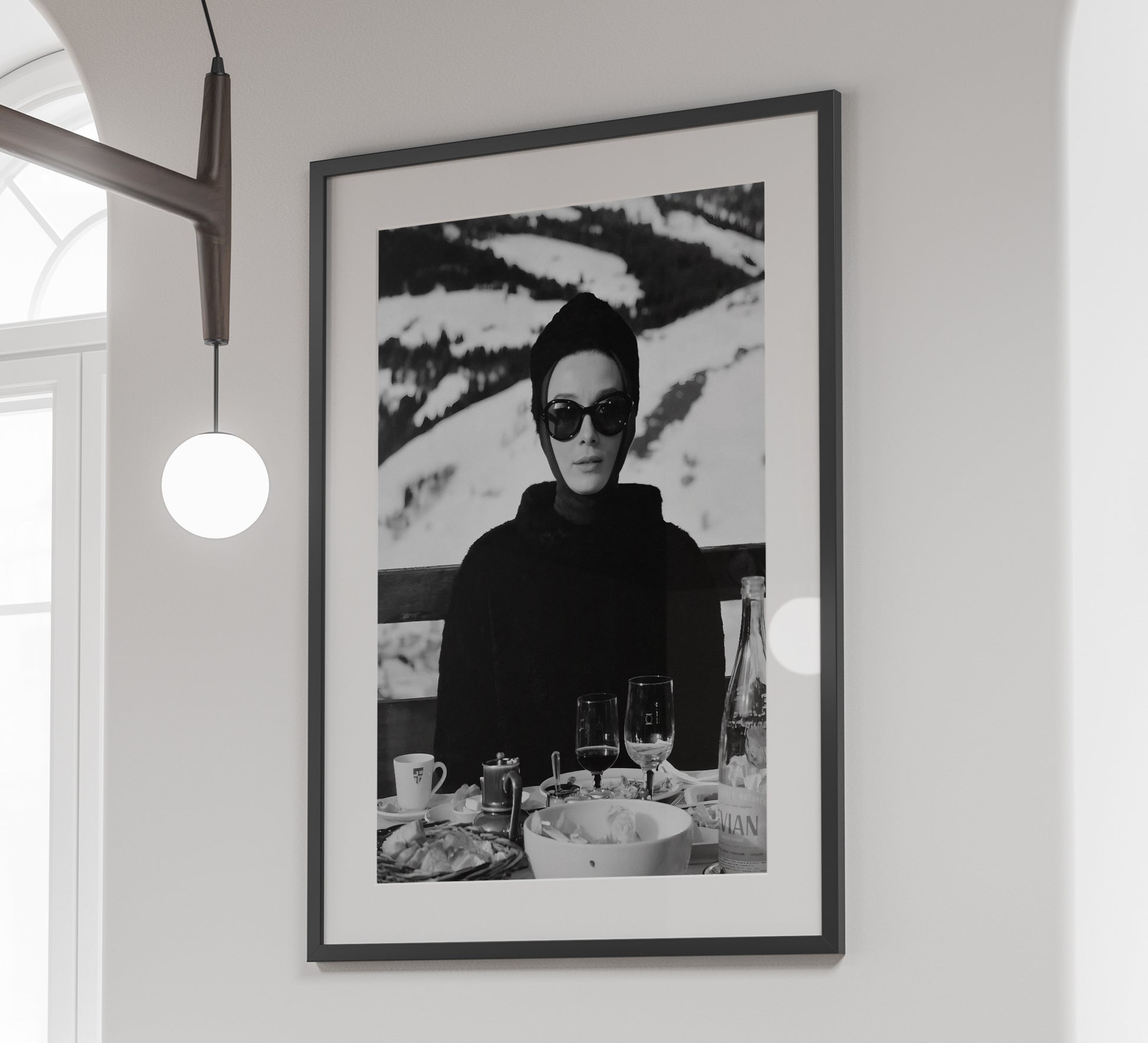 Audrey Hepburn Ski Poster, Black and White, Vintage Photography, Bar Cart Print, Ski Home Decor, Digital Download