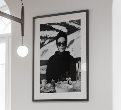 Audrey Hepburn Ski Poster, Black and White, Vintage Photography, Bar Cart Print, Ski Home Decor, Digital Download