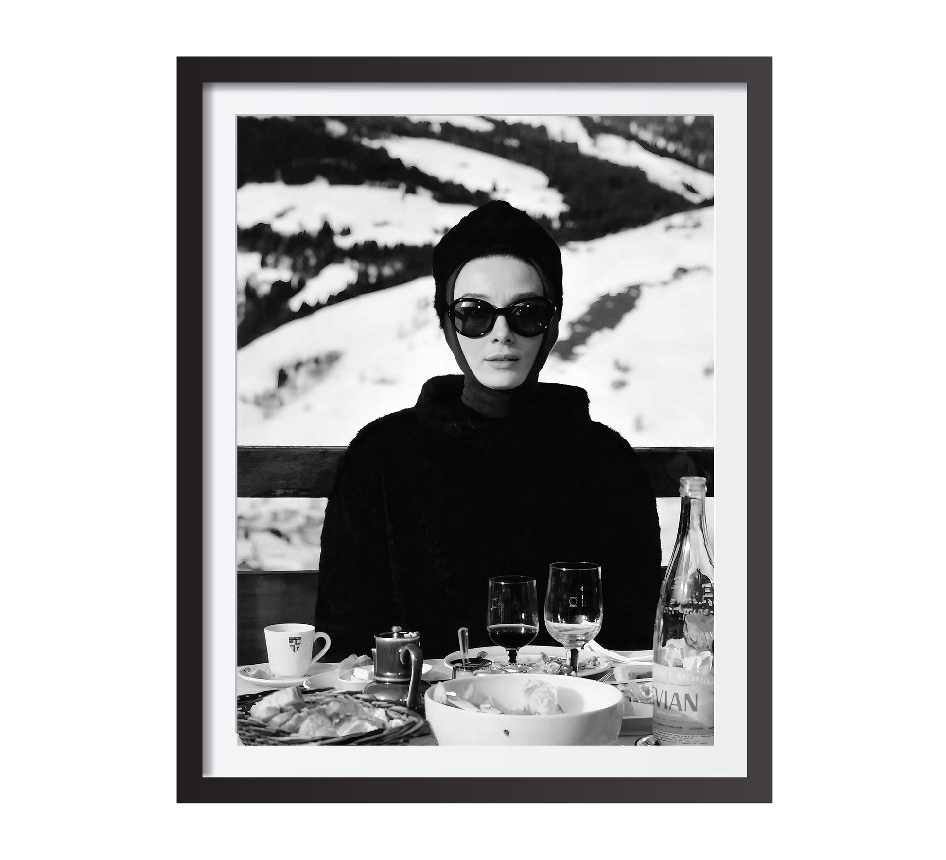Audrey Hepburn Ski Poster, Black and White, Vintage Photography, Bar Cart Print, Ski Home Decor, Digital Download