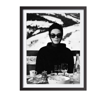 Audrey Hepburn Ski Poster, Black and White, Vintage Photography, Bar Cart Print, Ski Home Decor, Digital Download