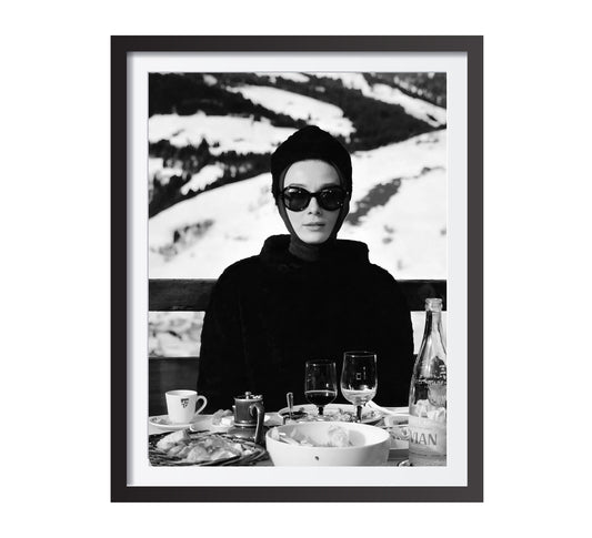Audrey Hepburn Ski Poster, Black and White, Vintage Photography, Bar Cart Print, Ski Home Decor, Digital Download