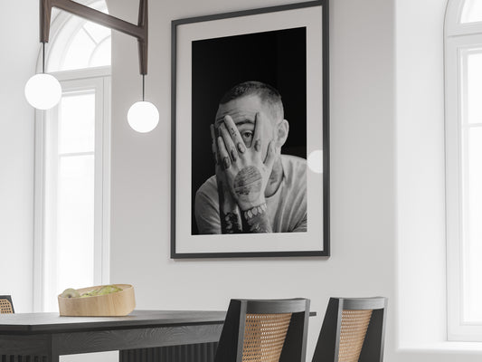 Download a Vintage Mac Miller Poster in black and white. Stylish music wall art digital download perfect for home, studio, or office décor.