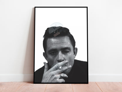 Johnny Cash Smoking Poster Black and White Vintage Music Wall Art Digital Download