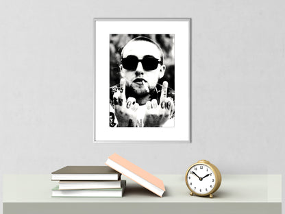 Mac Miller Middle Finger Poster, Black and White Hip Hop Wall Art & Rap Decor, Digital Download