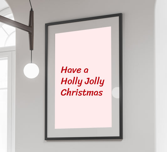 Holly Jolly Christmas Poster Red Holiday Typography Wall Art Digital Download