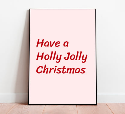 Holly Jolly Christmas Poster Red Holiday Typography Wall Art Digital Download